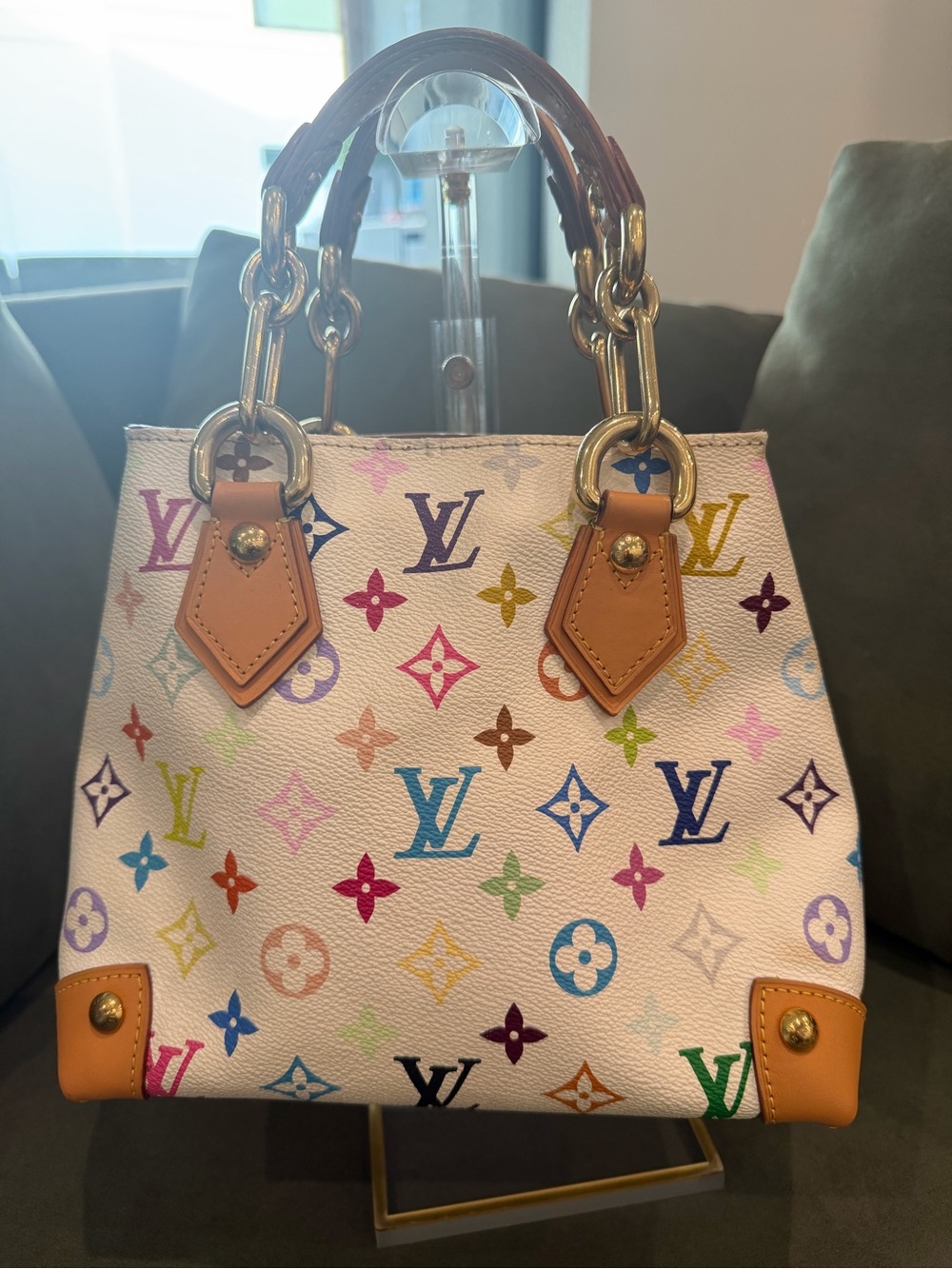 Good Auth Louis Vuitton Audra Monogram Multicolor Handbag White - Picture 2 of 13